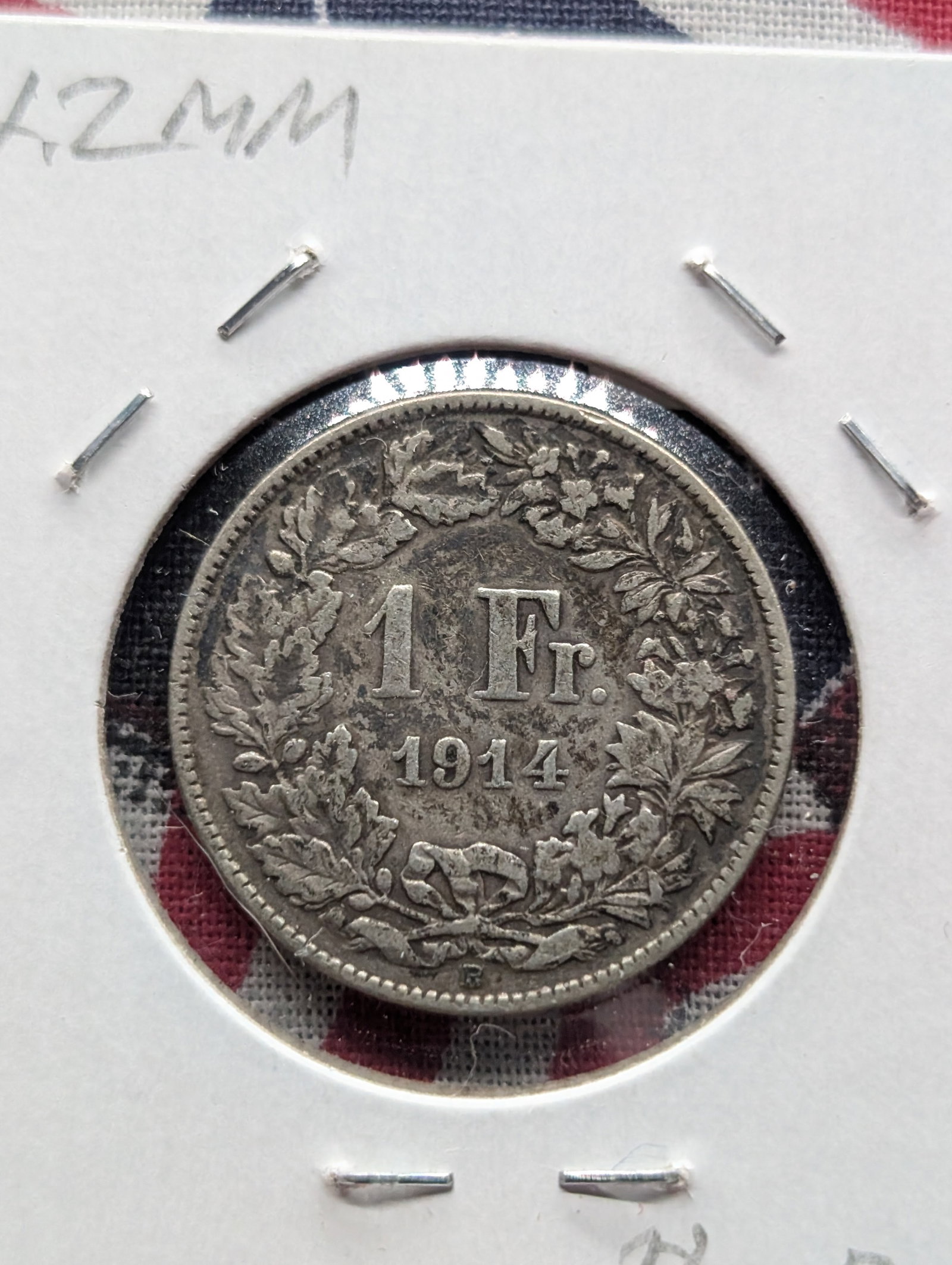 1914-B Switzerland 1 Franc - Helvetia - 83.5% Silver, 5 Gr.: 1914-B Switzerland 1 Franc - Helvetia - 83.5% Silver, 5 Gr.