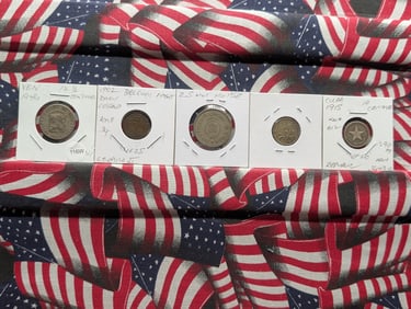 Lot of Five (5) Foreign Coins 1902-1955 (Jordan, Caribbean, France, South America, Belgium) - Two