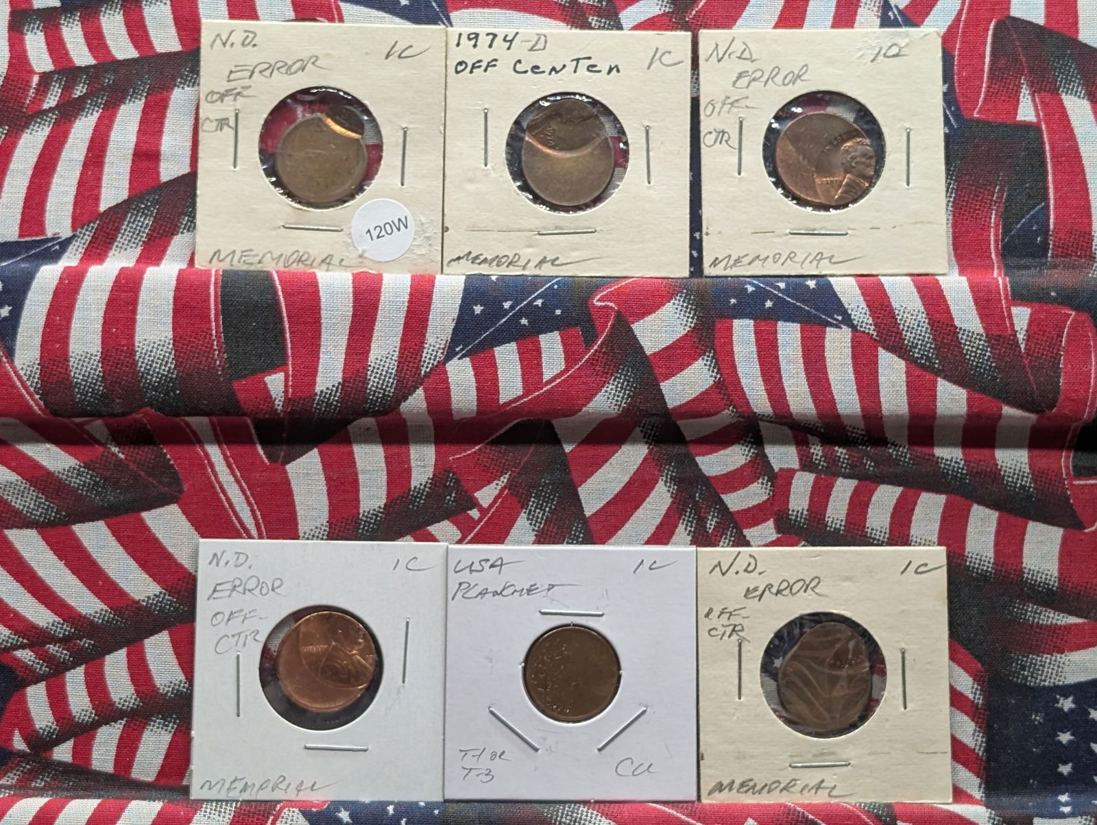 Lot of Five (5) Lincoln Cent Error Coins - Off Center + 1 Blank Planchet (1 of 6)