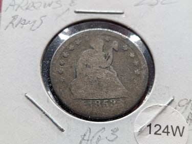 1853 Seated Liberty Quarter - Damage on Reverse