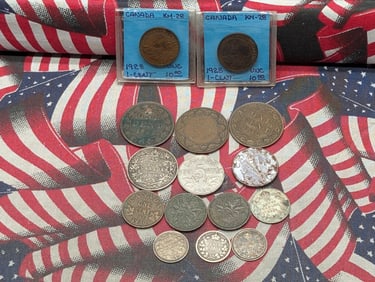Lot of Fifteen (15) Canadian Coins - Includes (4) 92.5% Silver Coins & (1) 80% Silver Coin