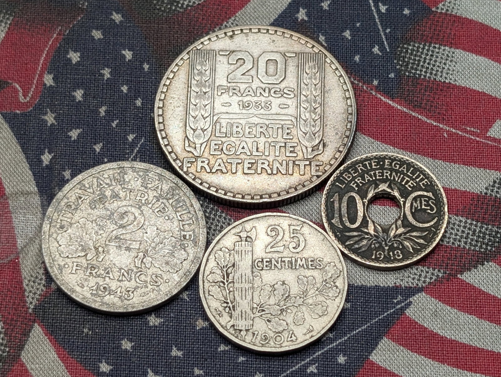 Lot of Four (4) Vintage Coins from France - 20 Franc Coin Is 68% Silver & 20 Gr.: Lot of Four (4) Vintage Coins from France - 20 Franc Coin Is 68% Silver & 20 Gr.