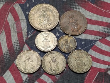 Lot of Eight (7) Vintage Coins from the Philippines - (1) 75% Silver 50 Centavo 10 Gr., (3) 20