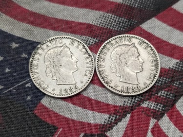 Lot of Two (2) 1884-B Switzerland Twenty Rappen