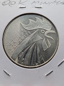 2014 France 10 Euro Rooster Coin - 33.3% Silver & 17 Gr.