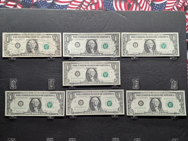 (5) 1969, (1) 1969-A, & (1) 1969-D Series One Dollar Federal Reserve Notes - Some w/Lower Serial