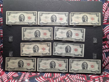 (10) 1953-A US Two Dollar Red Seal Federal Reserve Notes