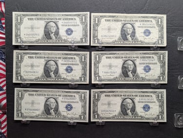 (6) 1935-D US One Dollar Federal Reserve Silver Certificates