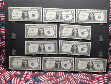 (10) 1957-B US One Dollar Federal Reserve Silver Certificates - All Crisp