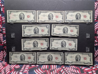 (10) 1953 US Two Dollar Red Seal Federal Reserve Notes