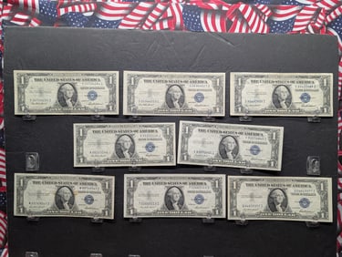 (8) 1935-F US One Dollar Federal Reserve Silver Certificates