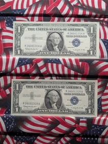 (2) 1957-B US One Dollar Federal Reserve Silver Certificates - Both Are Crisp