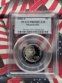 2006-S PROOF Jefferson Monticello Nickel - PCGS PR69 DCAM