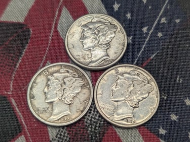 1924, 1929 & 1930-All P's Mercury Silver Dimes in HIGH GRADE (3 PCS)