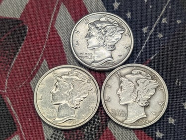 1918-S, 1924 & 1926 Mercury Silver Dimes in HIGH GRADE (3 PCS)