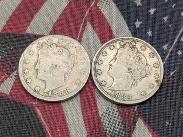 Two 1883 Liberty Head V-Nickels w/ No Cents