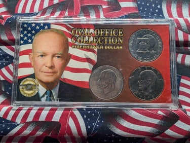 Oval Office Eisenhower Dollar Collection in Display -Includes 1973, 1976 Bicentennial, & 1978 IKE