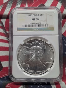 1986 American Silver Eagle - NGC MS69 - One Troy Ounce .999 Fine Silver