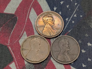 Three 1909 VDB Lincoln Wheat Cents