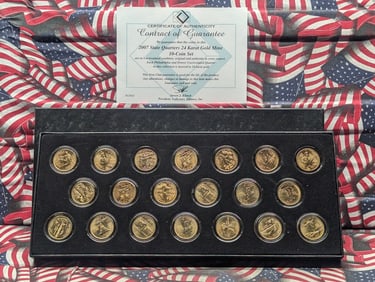 2007 & 2008-P&D 24k Gold LAYERED Statehood Quarter Collection in Display Box w/ COA