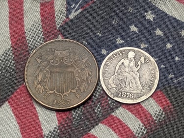 1867 Two Cent Piece & 1876 Seated Liberty Dime
