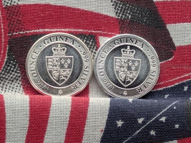 1/10th Oz. Each .999 FINE SILVER 2020 East Indian Company Guinea 10 Pence Spade Shield Coin (2 PCS)