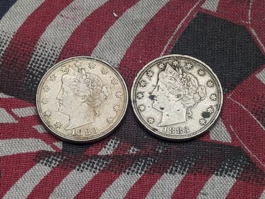Two 1883 Liberty Head V-Nickels w/ No Cents