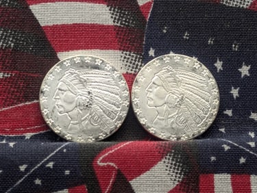 1/4th Oz. Each .999 FINE SILVER Indian Head Half Eagle Designed Round (2 PCS)