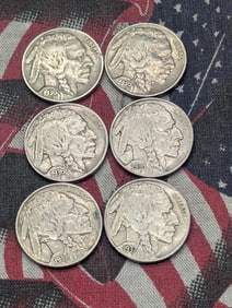 (4) 1936, (1) 1937, & (1) 1937-D Indian Head Buffalo Nickels w/ Full Horn