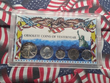 Obsolete Coins of Yesteryear Collection in Display - Includes 1943 Steel Lincoln Cent, 1942 Walking