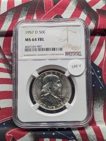 1957-D Franklin Half Dollar, NGC MS 64 FBL