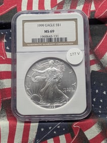1999 American Silver Eagle One Dollar, NGC MS69 - One Troy Ounce .999 Fine Silver