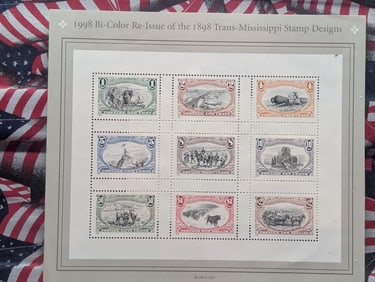 1998 Bi-Color Re-Issue of the 1898 Trans-Mississippi Stamp Designs in Display - UNCIRCULATED