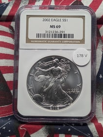 2002 American Silver Eagle One Dollar, NGC MS69 - One Troy Ounce .999 Fine Silver