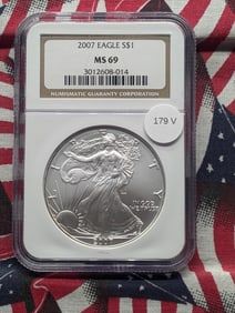 2007 American Silver Eagle One Dollar, NGC MS69 - One Troy Ounce .999 Fine Silver