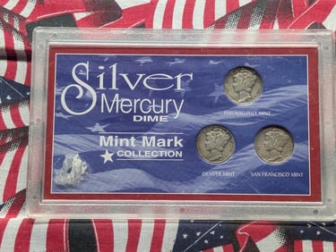 Silver Mercury Dime Mint Mark Collection in Display w/1943-P, 1941-D, & 1942-S Mercury Dimes
