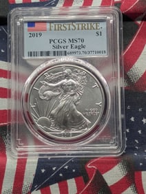 2019 American Silver Eagle One Dollar, PCGS MS70 First Strike - One Troy Ounce .999 Fine Silver