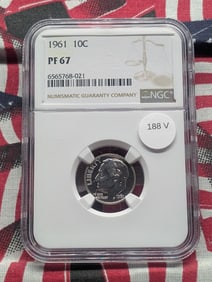 1961 Roosevelt Dime, NGC PF 67 - 90% Silver