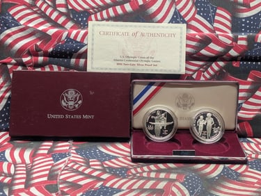 1995-P PROOF Olympic Blind Runner & Gymnast Commem 2-Coin Set in OGP w/ COA - Both 90% Silver