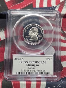 2004-S Michigan 90% Silver Washington Quarter, PCGS PR69DCAM