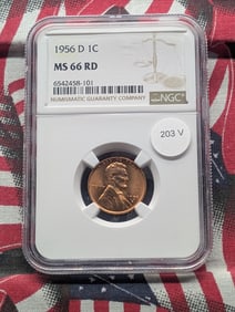 1956-D Lincoln Wheat Cent, NGC MS 66 RD