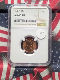 1957 Lincoln Wheat Cent, NGC MS 66 RD