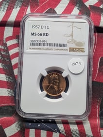 1957-D Lincoln Wheat Cent, NGC MS 66 RD
