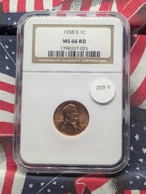 1958-D Lincoln Wheat Cent, NGC MS 66 RD