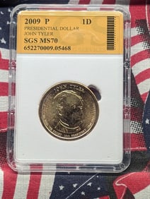 2009-P John Tyler Presidential Dollar - SGS Cert. MS70