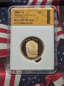 2009-S John Tyler Presidential Dollar - SGS Cert. MS70