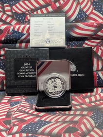 2024-P PROOF Greatest Generation Commem .999 Silver Dollar in OGP w/ COA