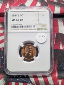 1954-S Lincoln Wheat Cent, NGC MS 66 RD