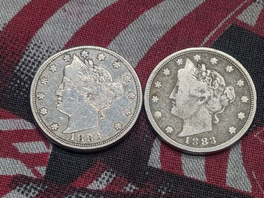 Two 1883 Liberty Head V-Nickels w/ No Cents