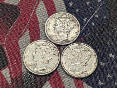 1917, 1926 & 1927-All P's Mercury Silver Dimes in HIGH GRADE (3 PCS)